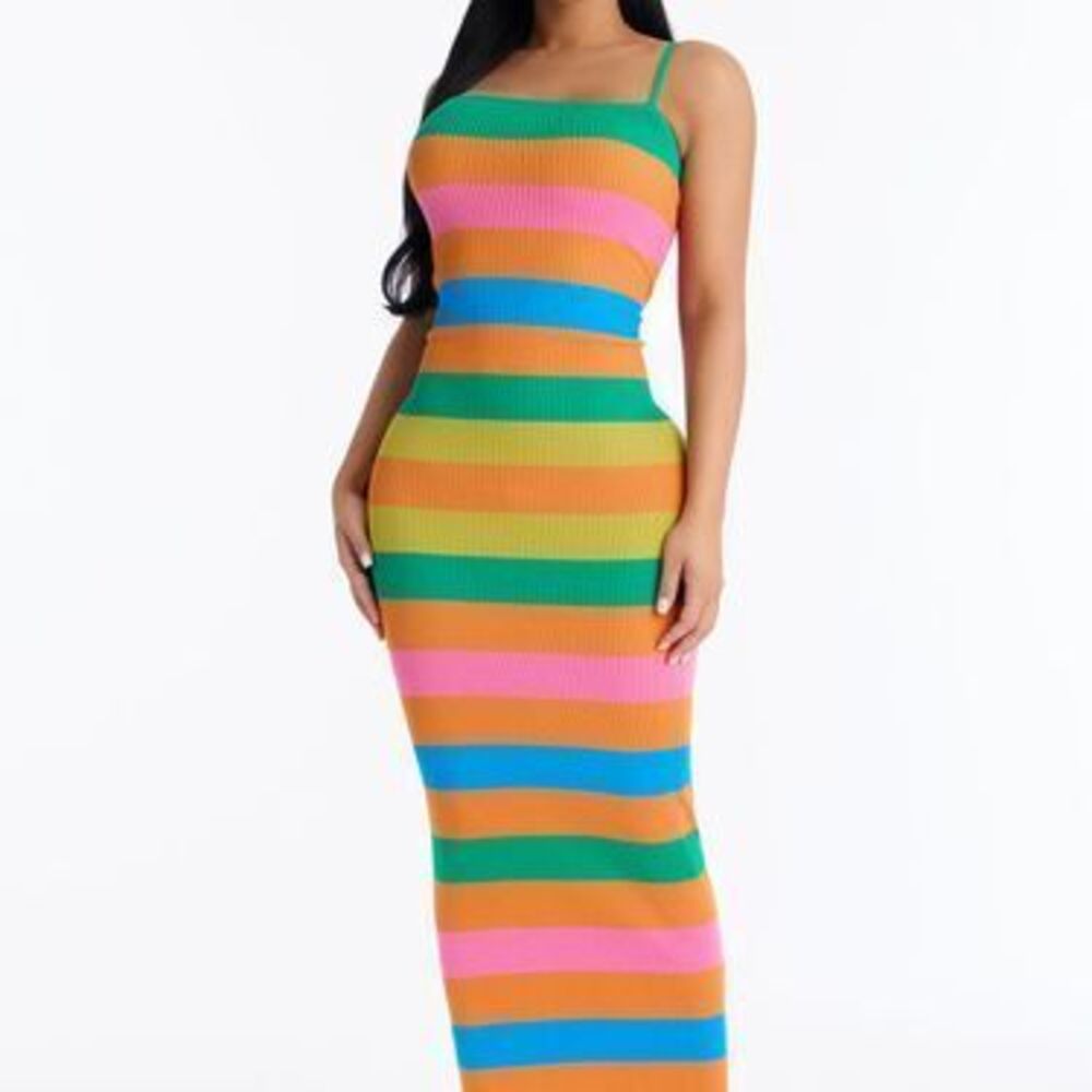 All Good Vibes Striped Maxi Dress - Orange/combo - S